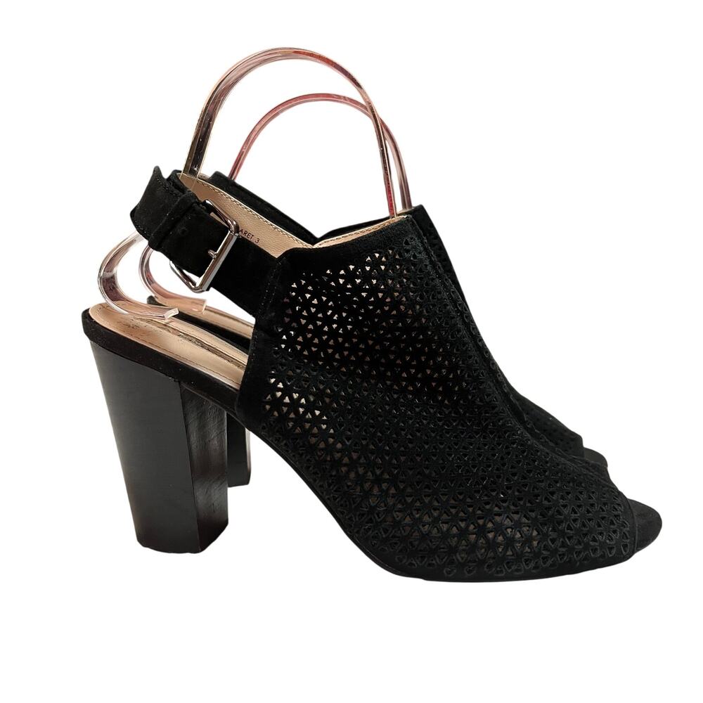 Tahari Margaret Black Suede Slingback Sandal Peep Toe Block Heel Ladies Size 8M